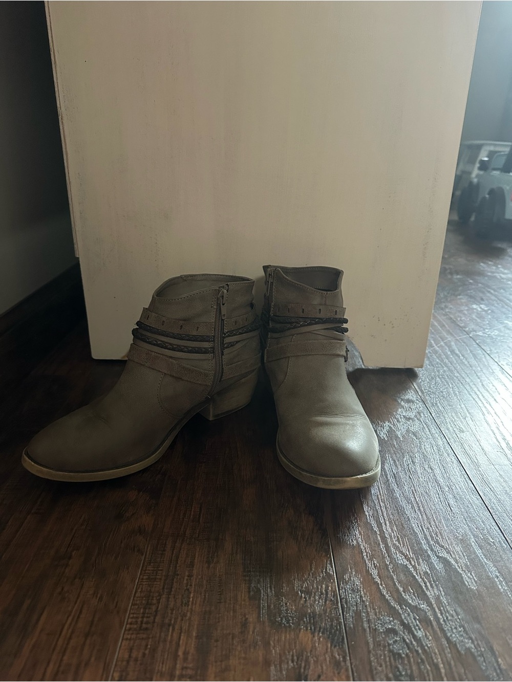 Maurices Gray Ankle Booties with Layered Wrap Straps